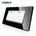 Livolo Manufacturer Luxury Cristal Negro Panel de cristal 2 Gangs Interruptor de botón de 2 vías VL-C3K2S-82